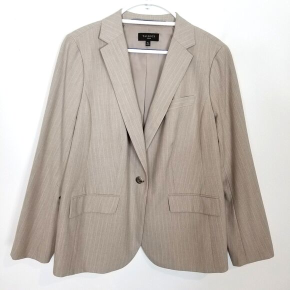 Talbots Women's Plus  Blazer Jacket Sz 16W Beige One Button Preppy Stretch - Picture 1 of 8